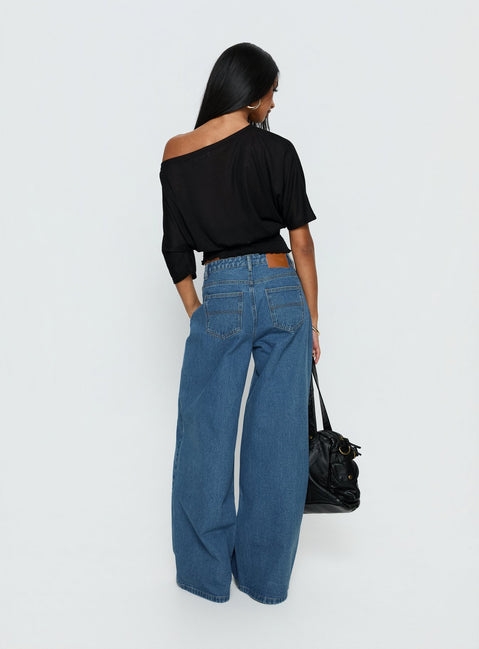 Naylor Mid Rise Wide Leg Jeans Mid Blue Wash