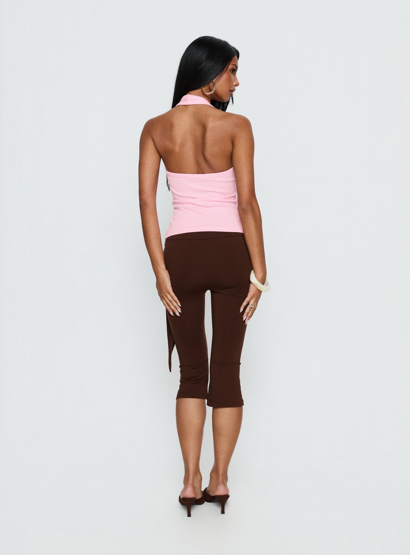 Lizana Tie Side Capri Pants Brown