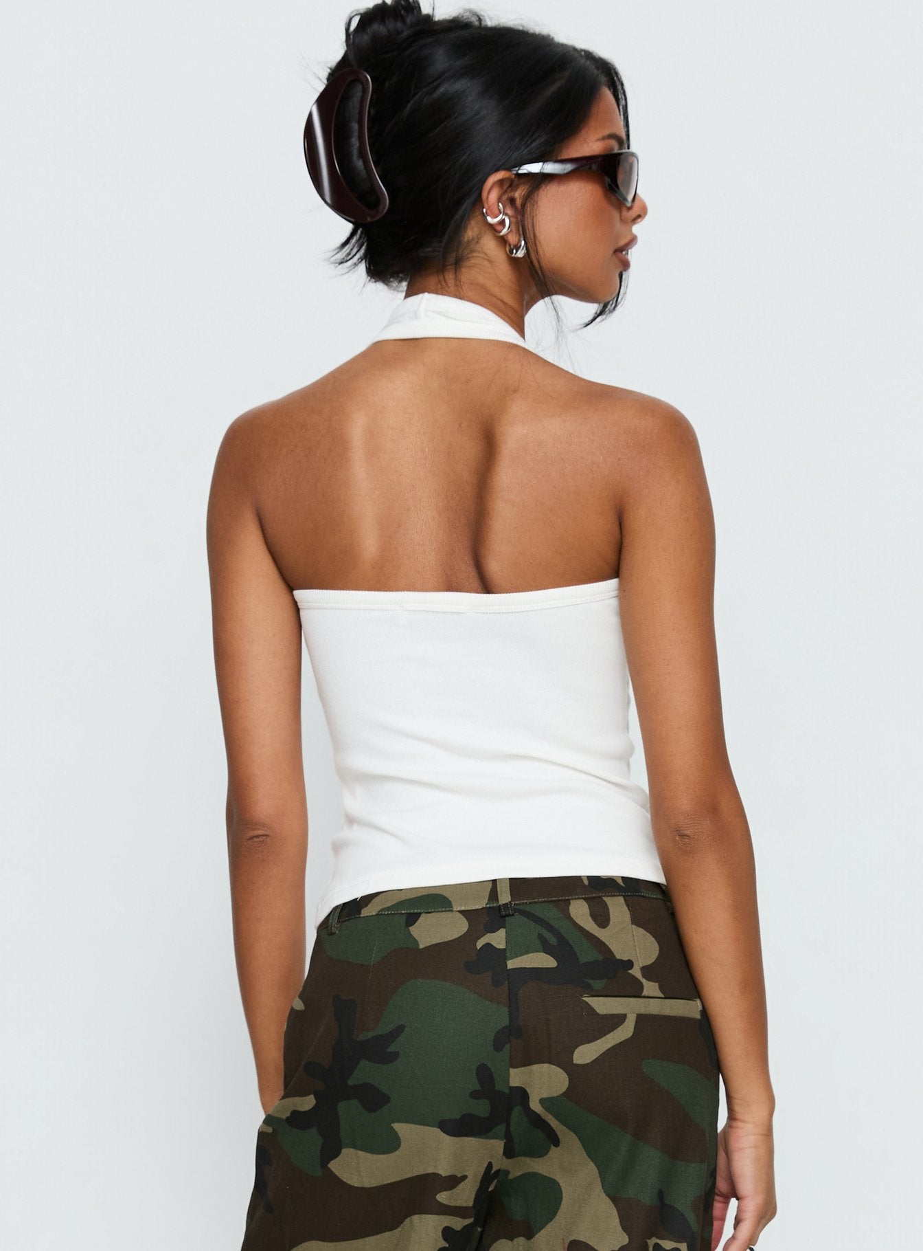 Baseline Scoop Halter Rib Tank White