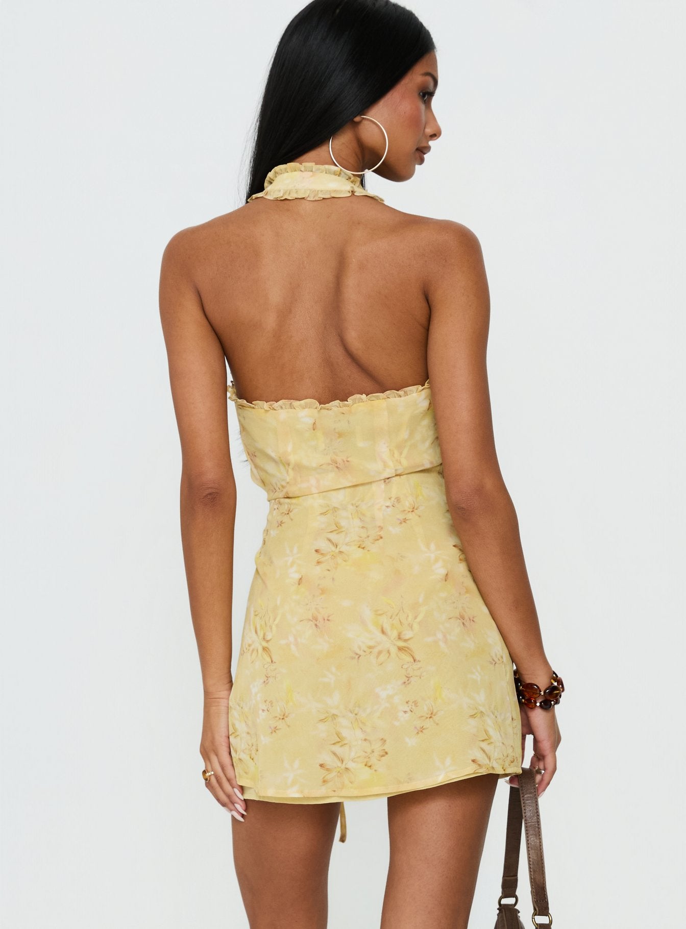 princess polly yellow dress Isidorah Halter Pleat Mini | Floral | Womens up back that offers a tailored look Hello Molly Yellow Dress Princess