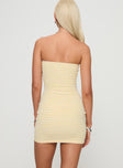 Mini dress Strapless style, knit material, contrast stitching, elasticated band at bust Good stretch, unlined 