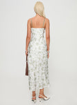 back view of model wearing Princess Polly Vasiliki Maxi Dress White / Green Floral Square Neck 