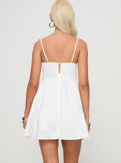 back view of model wearing Princess Polly Zorion Mini Dress White V-Neck 