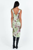 Midi dress Silky material Floral print Fixed shoulder straps Invisible zip fastening at back