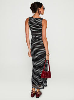 back view of model wearing Princess Polly Top Of Mind Maxi Dress Black Crew Neck 