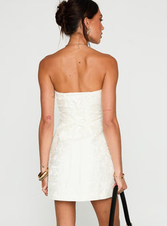 back view of model wearing Princess Polly Heaven Sent Strapless Mini Dress White Straight Neck 