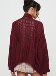 Abner Cable Cardigan Burgundy Princess Polly  Cropped 