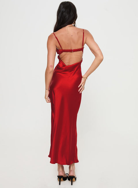 Red Satin Slip Dress Long Monument Maxi Dress Red Red Satin Slip Dress Long Monument Maxi Dress Red