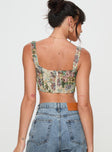 Floral Corset top Floral print, boning structure, fixed straps, exposed zip at back