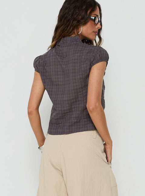 Aryalda Cap Sleeve Blouse Top Multi Check