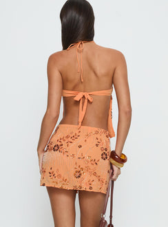 back view of model wearing Princess Polly What A Coincidence Beaded Mini Skirt Orange 