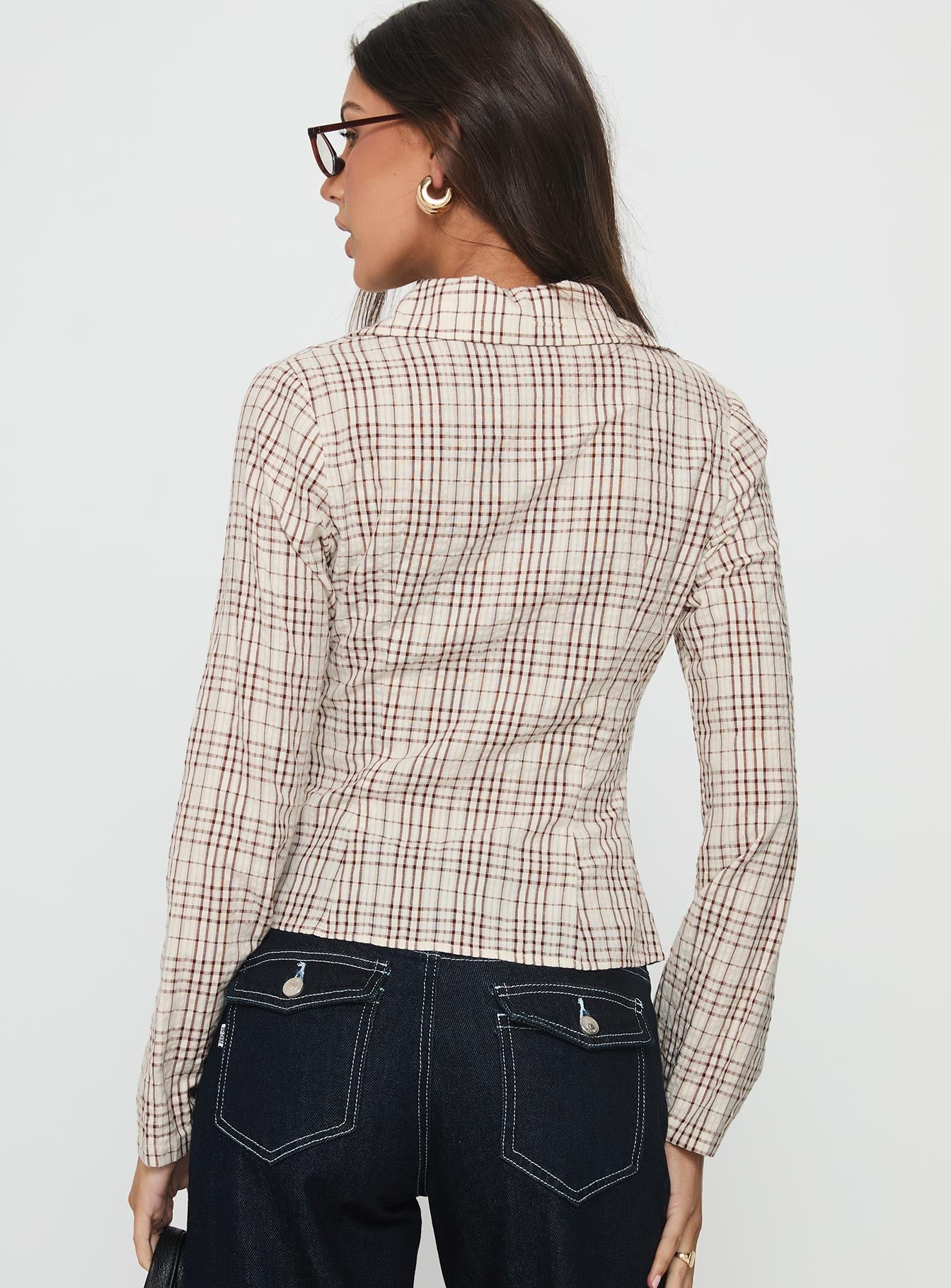 Cottesloe Long Sleeve Blouse Top Brown Check