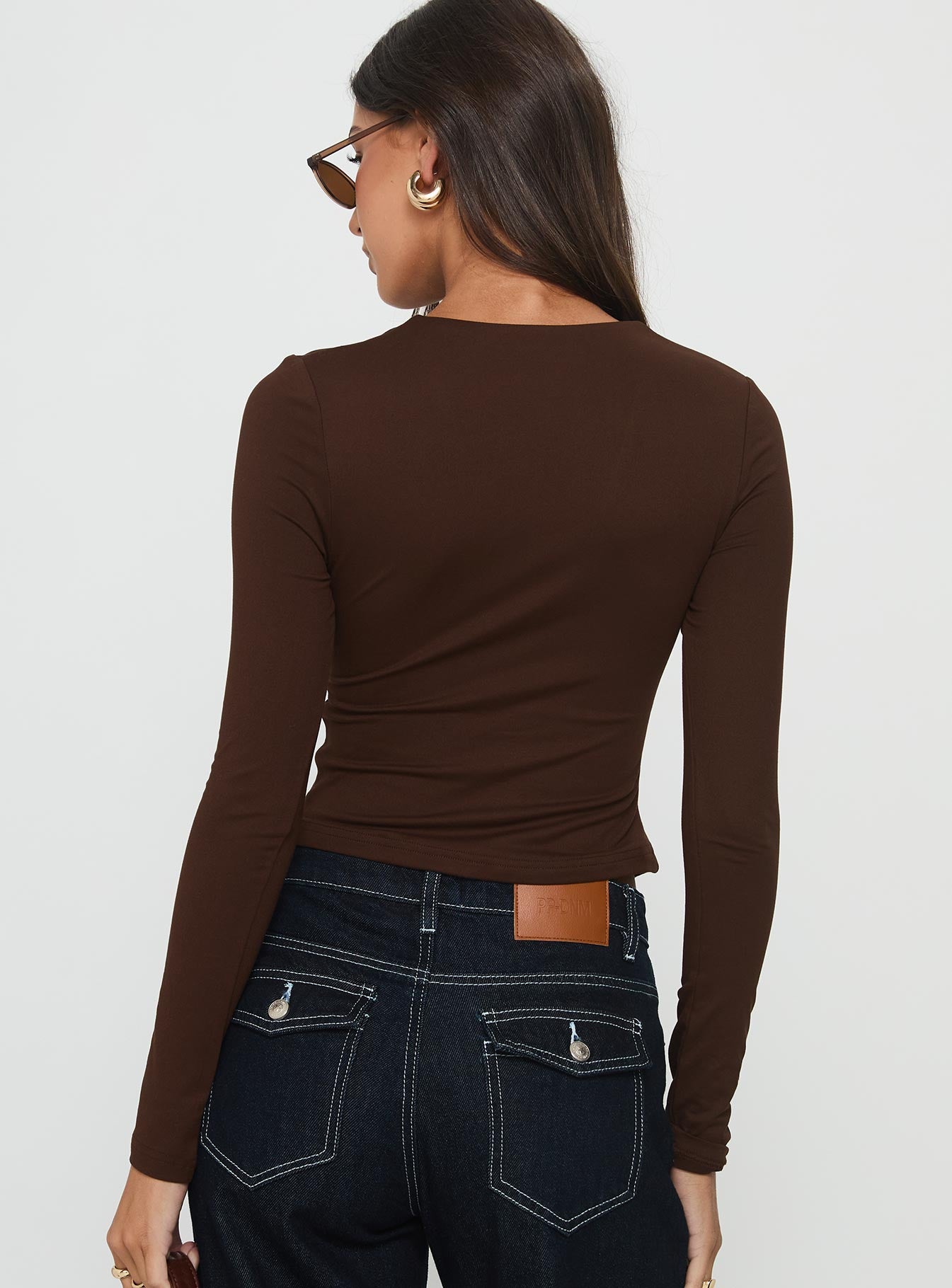 No Hard Feelings Twist Long Sleeve Top Brown