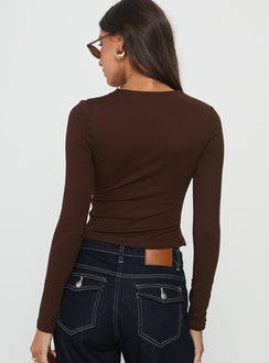No Hard Feelings Twist Long Sleeve Top Brown