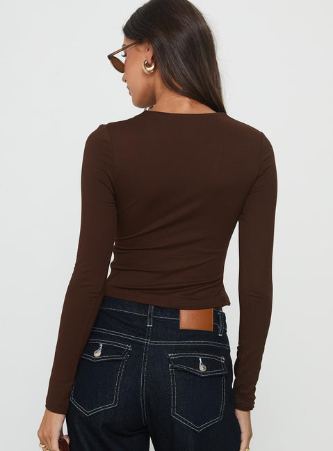 No Hard Feelings Twist Long Sleeve Top Brown