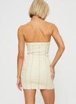 back view of model wearing Princess Polly Houser Mini Dress Ecru Straight Neck 