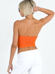 Tube top Knit material Inner silicone strip at bust Twist detail at front Good stretch Unlined 