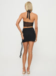 Black mesh matching set Mesh material, halter neck style, cropped fit, ruffle detail, invisible zip fastening