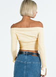 Long sleeve top Mesh material Off the shoulder design Ruched through out Good stretch Fully lined
