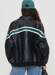 Goldsmith Faux Leather Bomber Jacket Black / Green