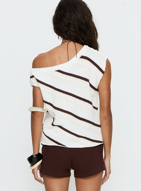 Ashfield Off Shoulder Top White / Beige Stripe