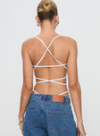 back view of model wearing Princess Polly All Tied Up Bodysuit White Sleeveless 