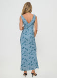 back view of model wearing Princess Polly Donnelly Maxi Dress Blue Plunger 