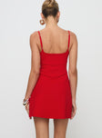 back view of model wearing Princess Polly Rousselet Mini Dress Red Square Neck 