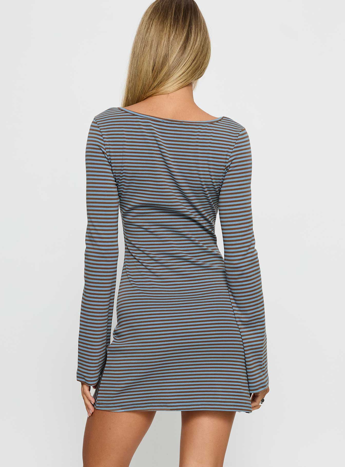 Bryanna Long Sleeve Mini Dress Blue / Brown | Princess Polly Bryanna Long Sleeve Mini Dress Blue / Brown | Princess Polly