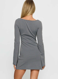 Bryanna Long Sleeve Mini Dress Blue / Brown