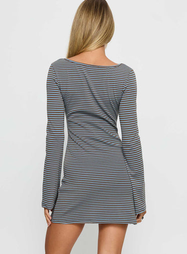 Bryanna Long Sleeve Mini Dress Blue / Brown