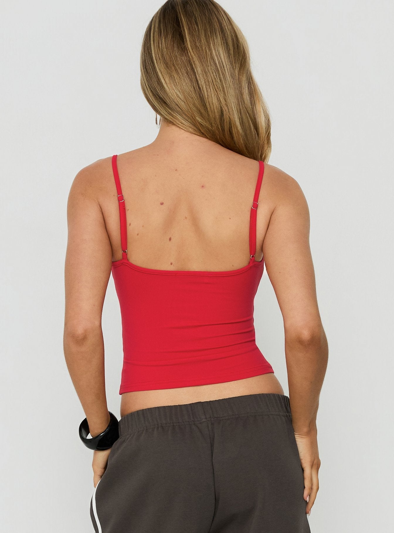 Daily Define Thin Strap Classic Tank Top Red