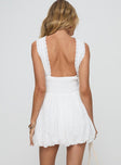 back view of model wearing Princess Polly Vittoria Bubble Hem Mini Dress White High Neck 