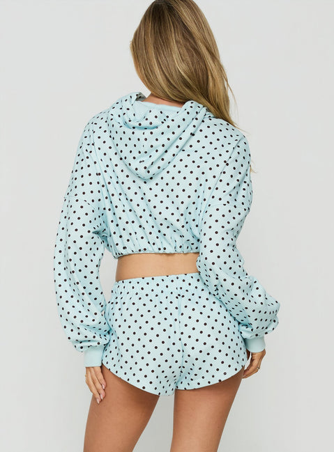 Mayse Bubble Hem Cropped Hoodie Blue Polka Dot