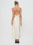 back view of model wearing Princess Polly Vezelay Maxi Dress Champagne Plunger 