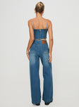 Wide leg denim pants High rise fit, belt looped waist, zip & button fastening, classic five pocket design Non-stretch material, unlined  