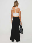 Maxi skirt Lace material, mid rise fit, invisible zip fastening, split hem at back Non-stretch material, fully lined 