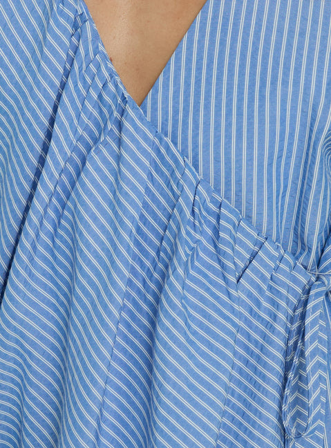 Onami Wrap Long Sleeve Mini Dress Blue Stripe