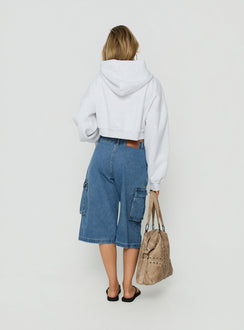 Hudsen Longline Cargo Denim Jorts Mid Blue Wash