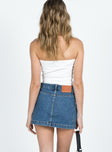 back view of model wearing Princess Polly Zakai Cargo Mini Skirt Mid Wash Denim Tall Mini Skirts 