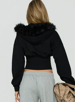 Ramonda Faux Fur Hooded Jumper Black