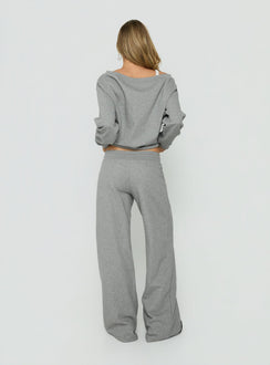 Presenting the Dodie Wide Leg Pants Dark Grey Marle in womens-regular-pants with mid-rise back view of model wearing Princess Polly