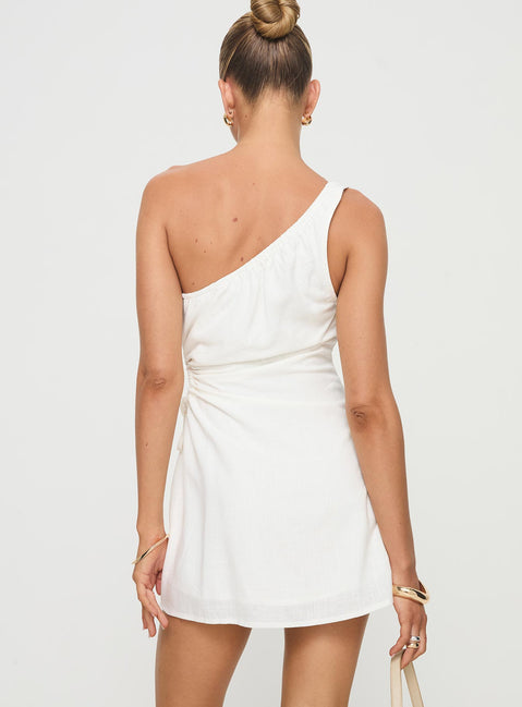one shoulder white dress short Mayzie One Shoulder Mini Dress White
