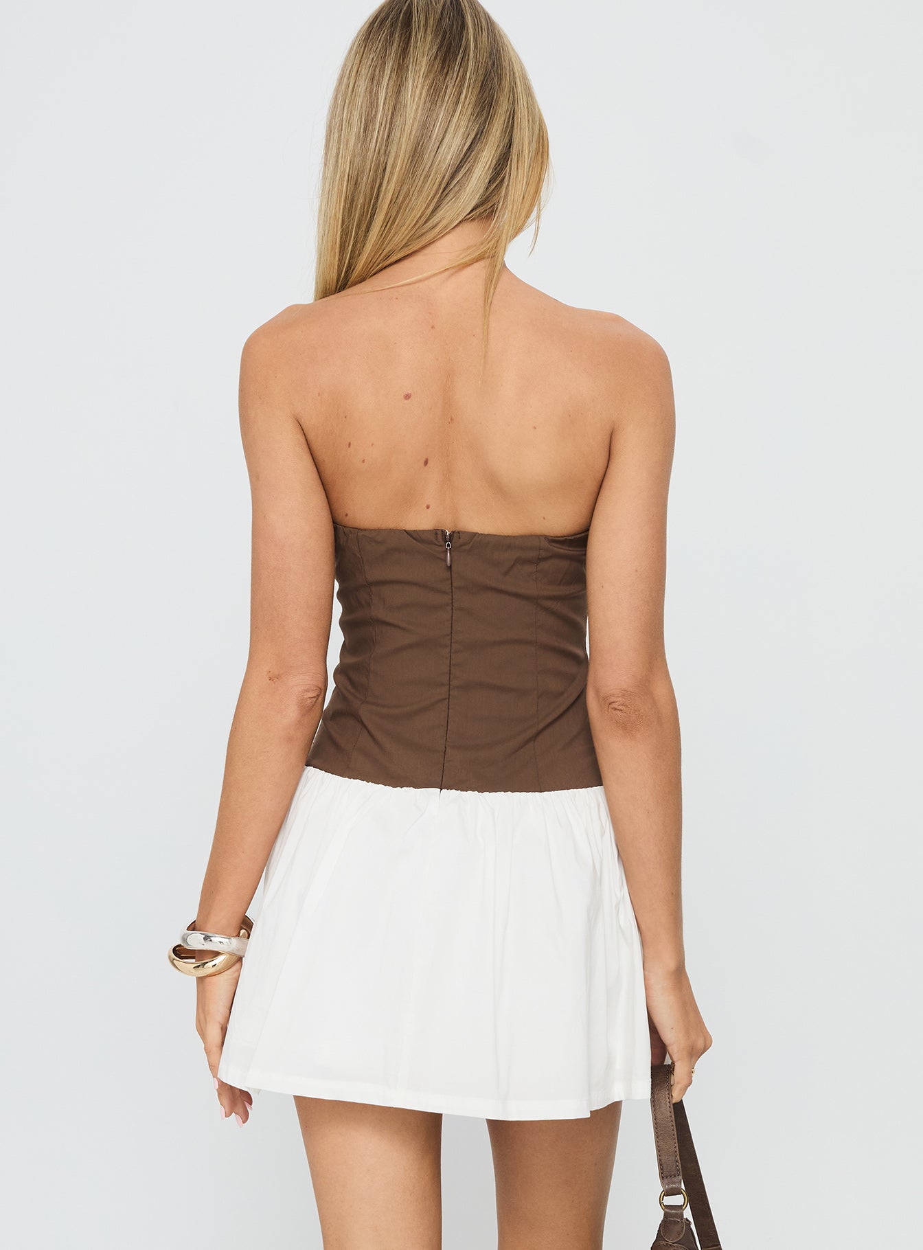 Sicialia Strapless Mini Dress Brown / White