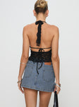 back view of model wearing Princess Polly Denis Mini Denim Skirt Light Blue Mini Skirts 