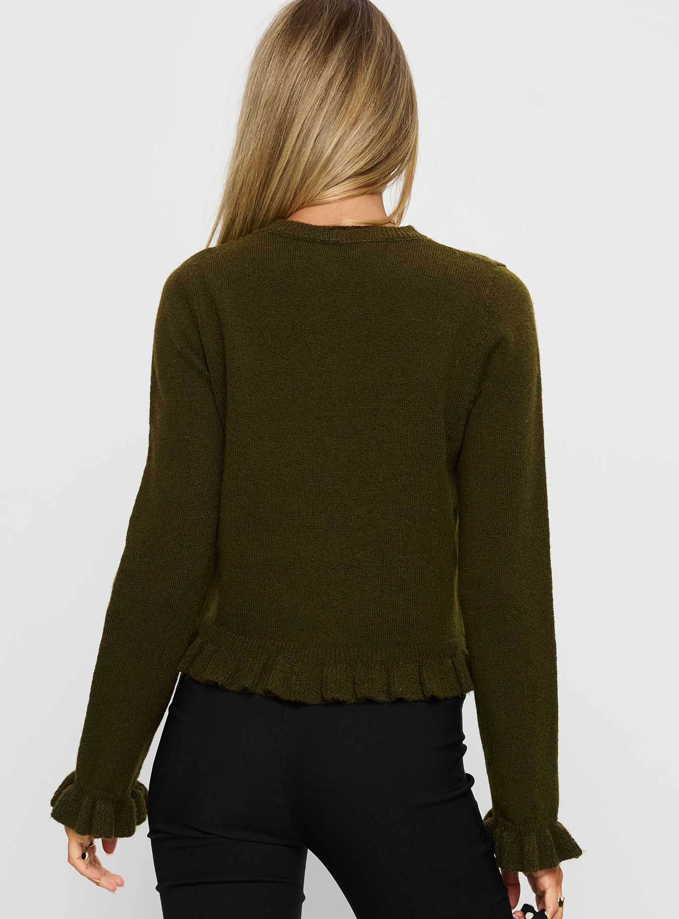Inclination Frill Cardigan Moss | Princess Polly