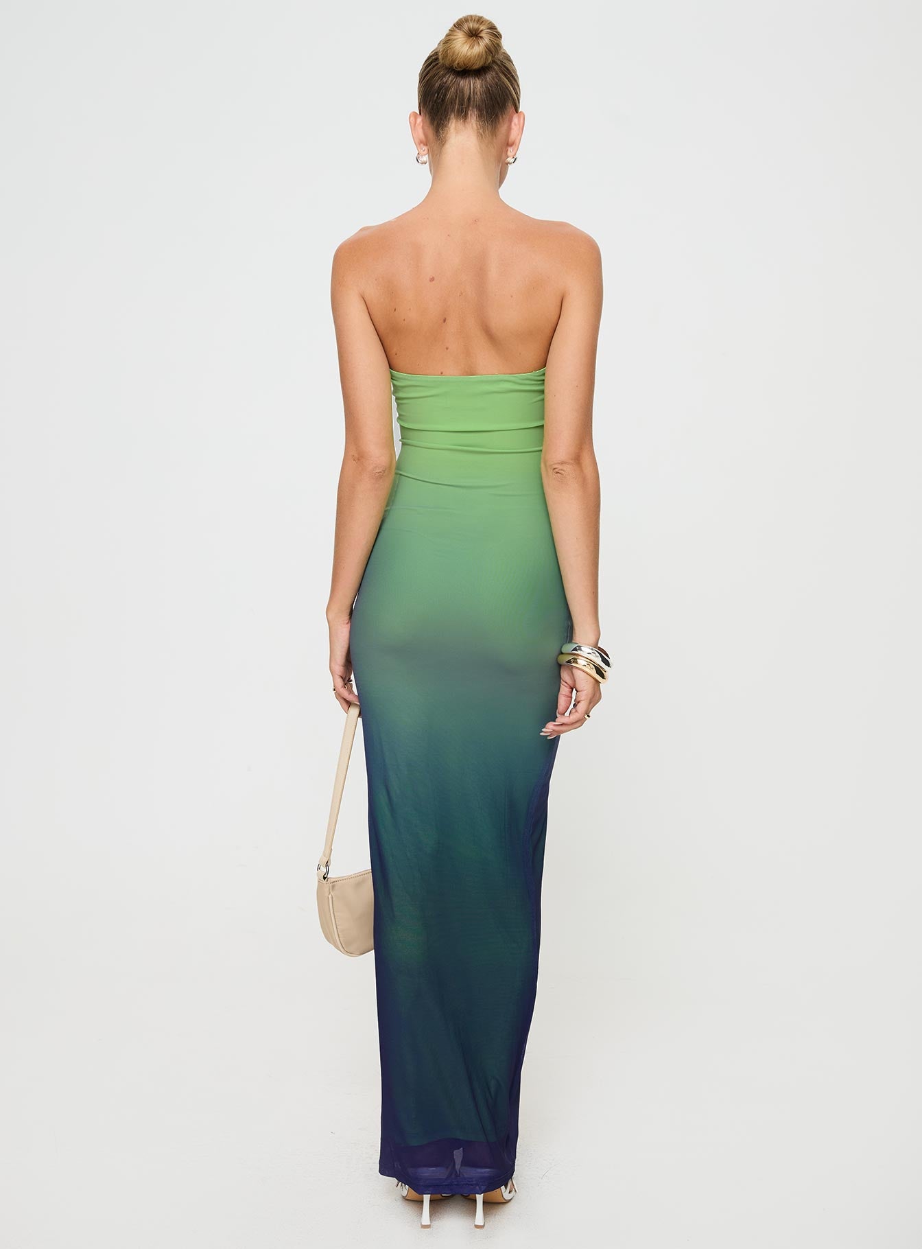 blue and green ombre dress Evening Halter Dress Green-Blue Ombre Pleated Chiffon Maxi Dress-chiclody, Green US2