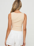 back view of model wearing Princess Polly Sixteen Tank Top Cream Sleeveless Scoop Neck 