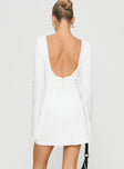 back view of model wearing Princess Polly Carters Long Sleeve Mini Dress White Petite High Neck 