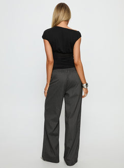 back view of model wearing Princess Polly Jaysa Baggy Wide Leg Pant Grey Pinstripe High Rise Pants 